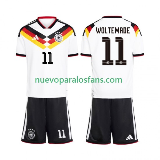 Camiseta de Fútbol Alemania Woltemade 11 Niño Casa Copa Mundial 2026 Manga Corta