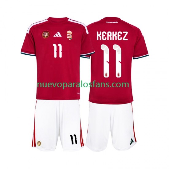 Camiseta de Fútbol Hungría Kerkez 11 Niño Casa Copa Mundial 2026 Manga Corta
