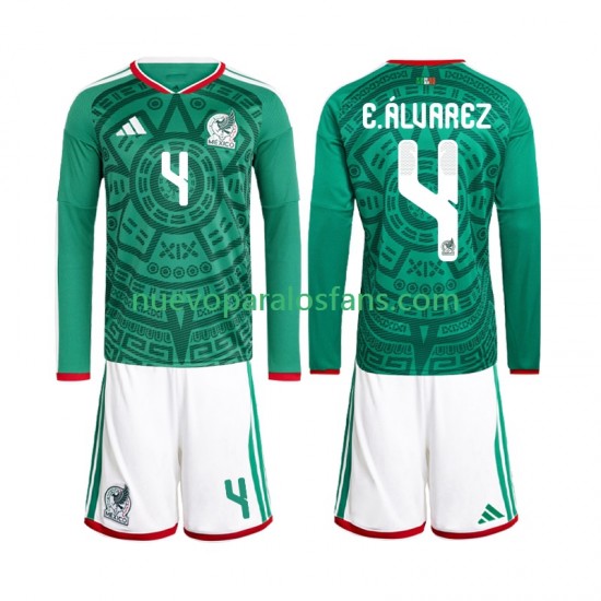 Camiseta de Fútbol México Edson Alvarez 4 Niño Casa Copa Mundial 2026 Manga Larga