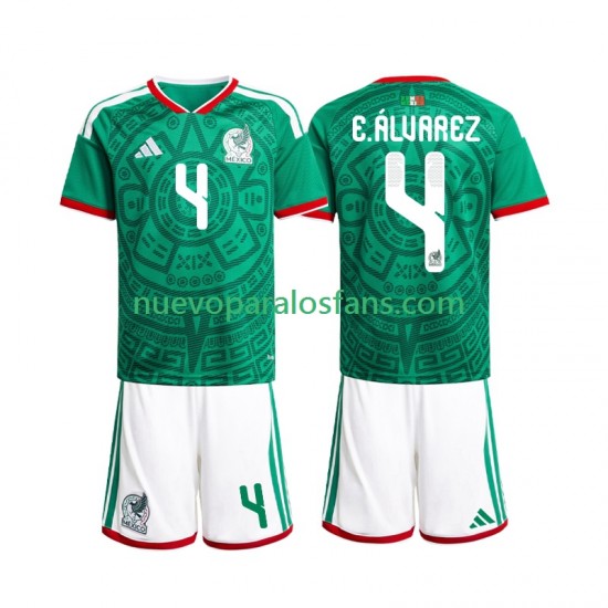 Camiseta de Fútbol México Edson Alvarez 4 Niño Casa Copa Mundial 2026 Manga Corta