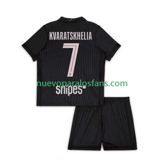 Camiseta de Fútbol Paris Saint-Germain Khvicha Kvaratskhelia 7 Niño Cuarto 2025-2026 Manga Corta