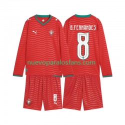 Camiseta de Fútbol Portugal Bruno Fernandes 8 Niño Casa Copa Mundial 2026 Manga Larga