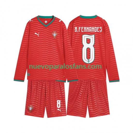 Camiseta de Fútbol Portugal Bruno Fernandes 8 Niño Casa Copa Mundial 2026 Manga Larga