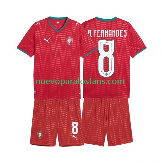 Camiseta de Fútbol Portugal Bruno Fernandes 8 Niño Casa Copa Mundial 2026 Manga Corta
