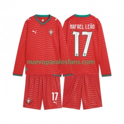 Camiseta de Fútbol Portugal Rafael Leao 17 Niño Casa Copa Mundial 2026 Manga Larga