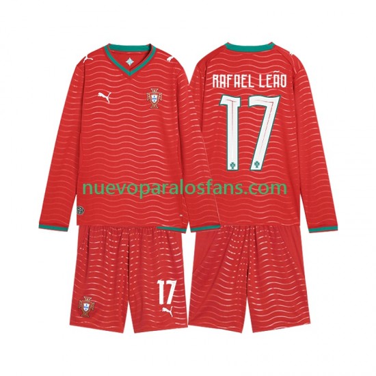 Camiseta de Fútbol Portugal Rafael Leao 17 Niño Casa Copa Mundial 2026 Manga Larga