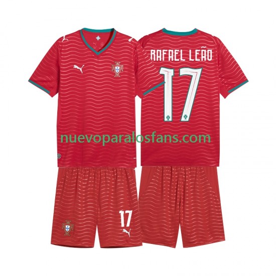 Camiseta de Fútbol Portugal Rafael Leao 17 Niño Casa Copa Mundial 2026 Manga Corta
