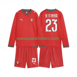 Camiseta de Fútbol Portugal Vitinha 23 Niño Casa Copa Mundial 2026 Manga Larga