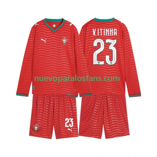 Camiseta de Fútbol Portugal Vitinha 23 Niño Casa Copa Mundial 2026 Manga Larga