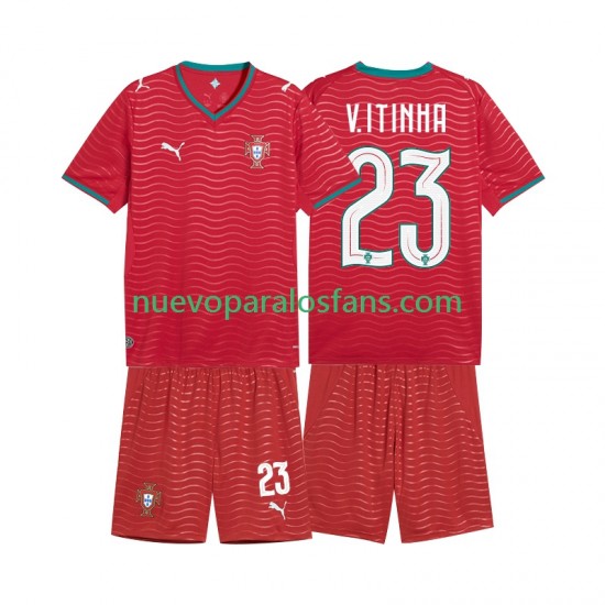 Camiseta de Fútbol Portugal Vitinha 23 Niño Casa Copa Mundial 2026 Manga Corta