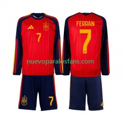 Camiseta de Fútbol España Ferran Torres 7 Niño Casa Copa Mundial 2026 Manga Larga