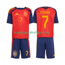 Camiseta de Fútbol España Ferran Torres 7 Niño Casa Copa Mundial 2026 Manga Corta