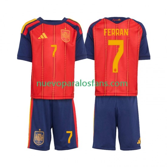 Camiseta de Fútbol España Ferran Torres 7 Niño Casa Copa Mundial 2026 Manga Corta