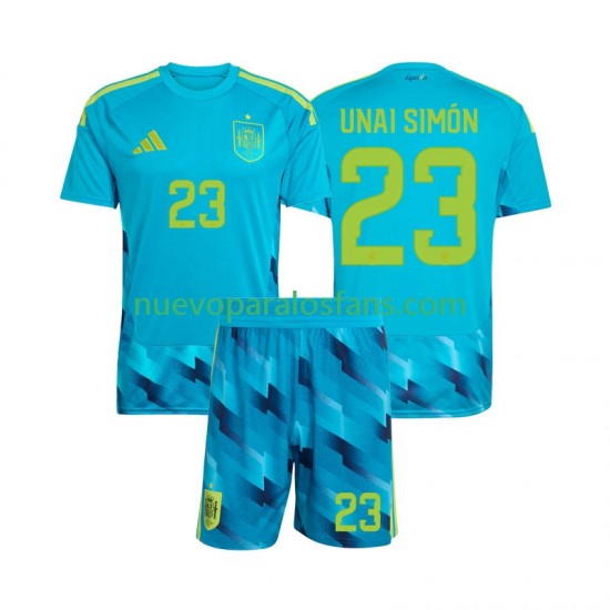 Camiseta de Fútbol España Unai Simon 23 Portero Niño Casa Copa Mundial 2026 Manga Corta