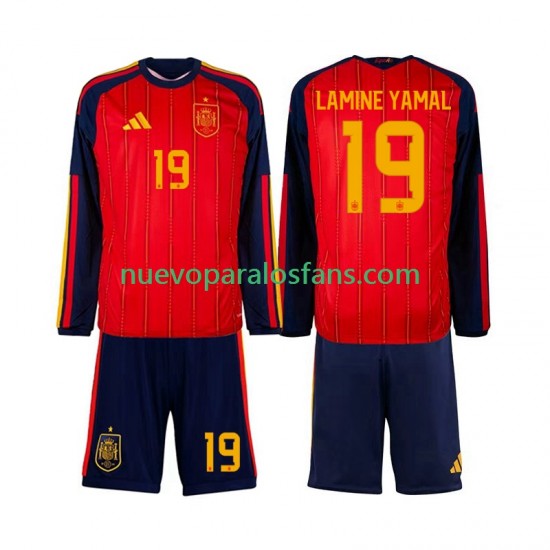 Camiseta de Fútbol España Lamine Yamal 19 Niño Casa Copa Mundial 2026 Manga Larga