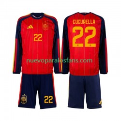 Camiseta de Fútbol España Marc Cucurella 22 Niño Casa Copa Mundial 2026 Manga Larga