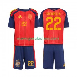 Camiseta de Fútbol España Marc Cucurella 22 Niño Casa Copa Mundial 2026 Manga Corta