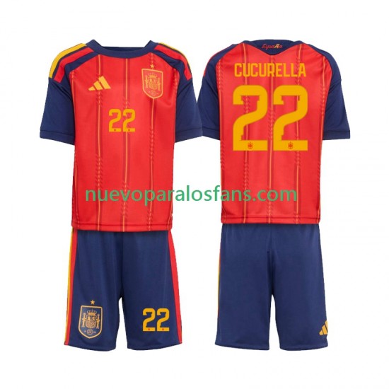 Camiseta de Fútbol España Marc Cucurella 22 Niño Casa Copa Mundial 2026 Manga Corta