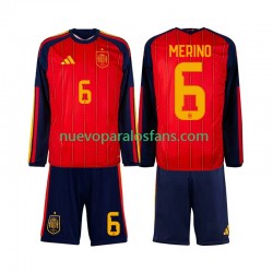 Camiseta de Fútbol España Mikel Merino 6 Niño Casa Copa Mundial 2026 Manga Larga
