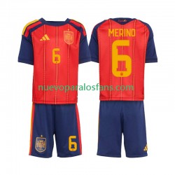 Camiseta de Fútbol España Mikel Merino 6 Niño Casa Copa Mundial 2026 Manga Corta