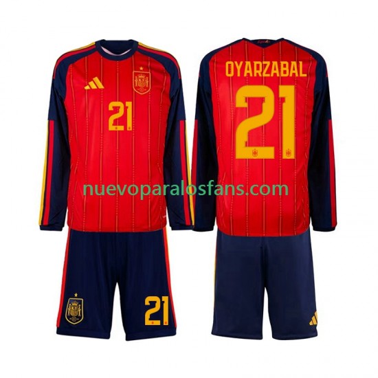 Camiseta de Fútbol España Mikel Oyarzabal 21 Niño Casa Copa Mundial 2026 Manga Larga