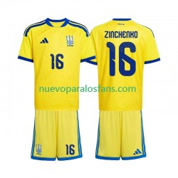 Camiseta de Fútbol Ucrania Oleksandr Zinchenko 16 Niño Casa Copa Mundial 2026 Manga Corta