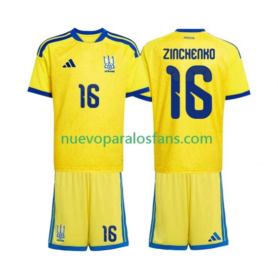 Camiseta de Fútbol Ucrania Oleksandr Zinchenko 16 Niño Casa Copa Mundial 2026 Manga Corta