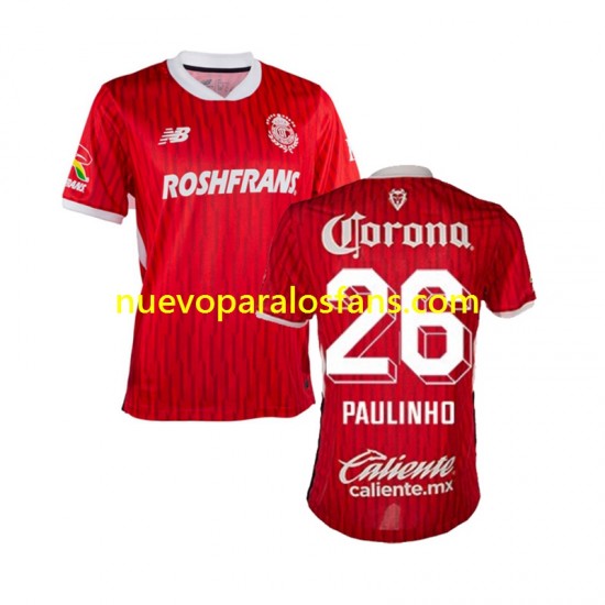 Camiseta de Fútbol Deportivo Toluca Paulinho 26 Hombre Casa 2024-2025 Manga Corta