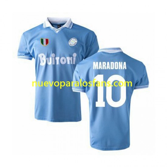 Camiseta de Fútbol Napoli SSC MARADONA 10 1986 Retro Hombre Casa Manga Corta