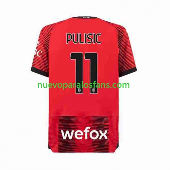 Camiseta de Fútbol AC Milan Christian Pulisic 11 Hombre Casa 2023-2024 Manga Corta