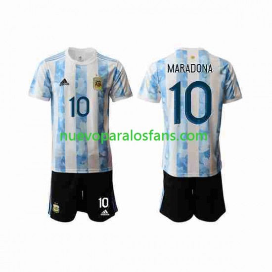 Camiseta de Fútbol Argentina Maradona 10 2020-2021 Niño Casa Manga Corta