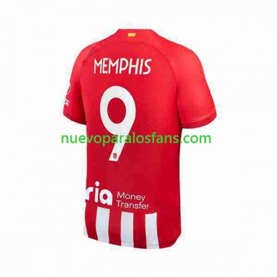 Camiseta de Fútbol Atlético Madrid 2 Memphis Depay 9 Hombre Casa 2023-2024 Manga Corta