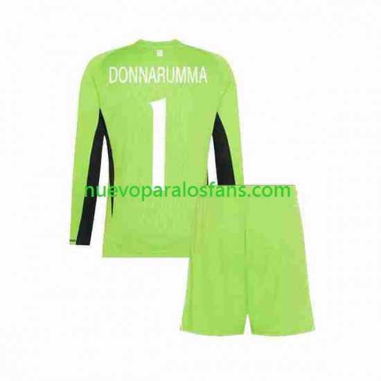 Camiseta de Fútbol Italia Donnarumma 1 Portero Niño Casa 2023 Manga Larga
