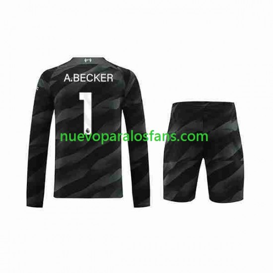 Camiseta de Fútbol Liverpool A.Becker 1 Portero Niño Exterior 2023-2024 Manga Larga