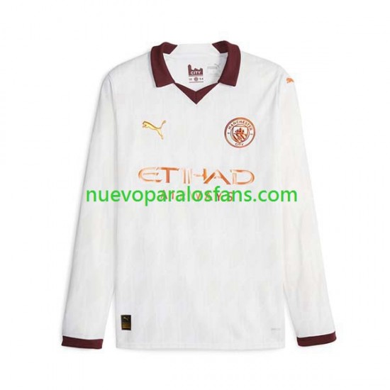 Camiseta de Fútbol Manchester City Hombre Exterior 2023-2024 Manga Larga