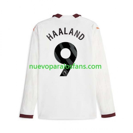 Camiseta de Fútbol Manchester City Erling Haaland 9 Hombre Exterior 2023-2024 Manga Larga