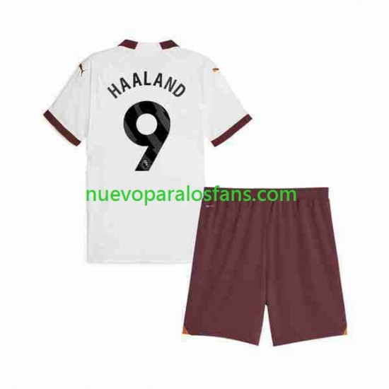 Camiseta de Fútbol Manchester City Erling Haaland 9 Niño Exterior 2023-2024 Manga Corta