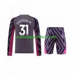 Camiseta de Fútbol Manchester City Ederson Moraes 31 Portero Niño Exterior 2023-2024 Manga Larga