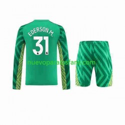 Camiseta de Fútbol Manchester City Ederson Moraes 31 Portero Niño Casa 2023-2024 Manga Larga
