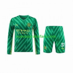 Camiseta de Fútbol Manchester City Ederson Moraes 31 Portero Niño Casa 2023-2024 Manga Larga