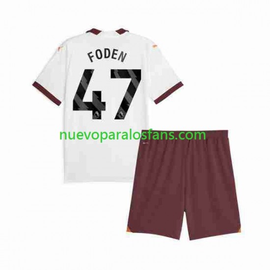 Camiseta de Fútbol Manchester City Phil Foden 47 Niño Exterior 2023-2024 Manga Corta