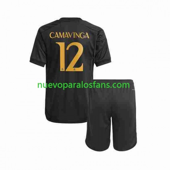 Camiseta de Fútbol Real Madrid Eduardo Camavinga 12 Niño Tercera 2023-2024 Manga Corta