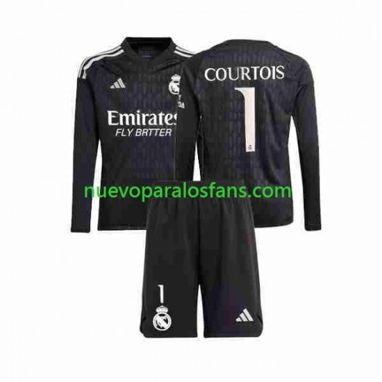 Camiseta de Fútbol Real Madrid Thibaut Courtois 1 Portero Niño Exterior 2023-2024 Manga Larga