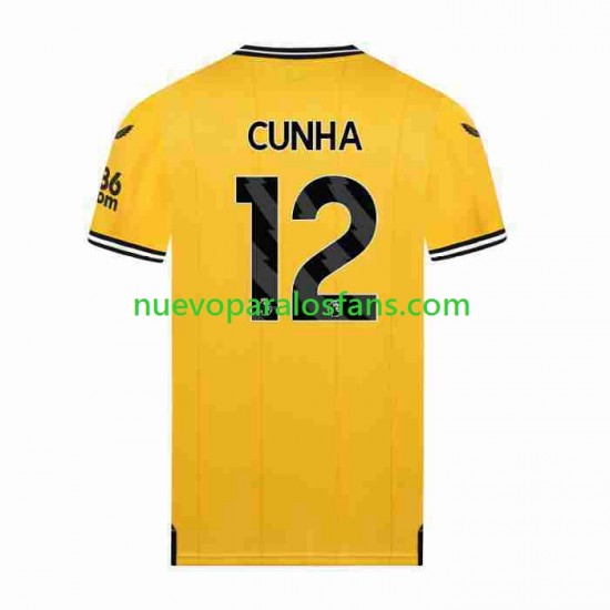 Camiseta de Fútbol Wolverhampton Wanderers CUNHA 12 Hombre Casa 2023-2024 Manga Corta