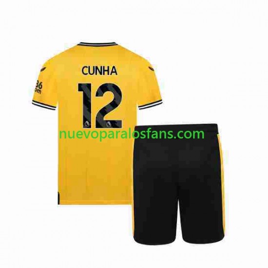 Camiseta de Fútbol Wolverhampton Wanderers CUNHA 12 Niño Casa 2023-2024 Manga Corta