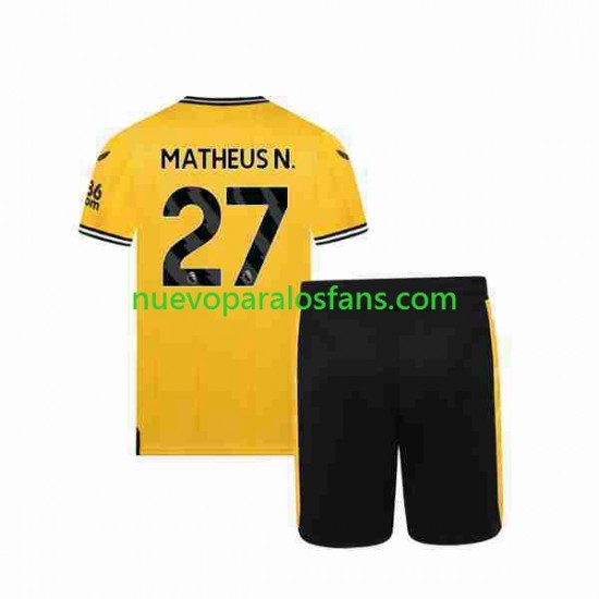 Camiseta de Fútbol Wolverhampton Wanderers Matheus Nunes 27 Niño Casa 2023-2024 Manga Corta