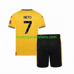 Camiseta de Fútbol Wolverhampton Wanderers NETO 7 Niño Casa 2023-2024 Manga Corta