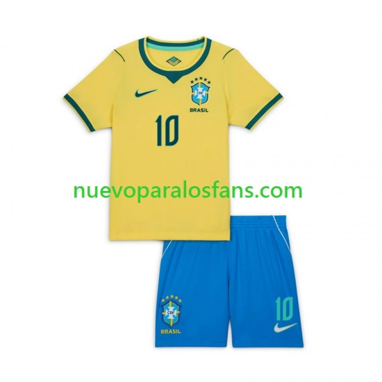 Camiseta de Fútbol Brasil Vinicius Junior 10 Niño Casa Copa Mundial 2026 Manga Corta