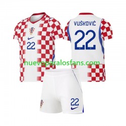 Camiseta de Fútbol Croacia Luka Vuskovic 22 Niño Casa Copa Mundial 2026 Manga Corta