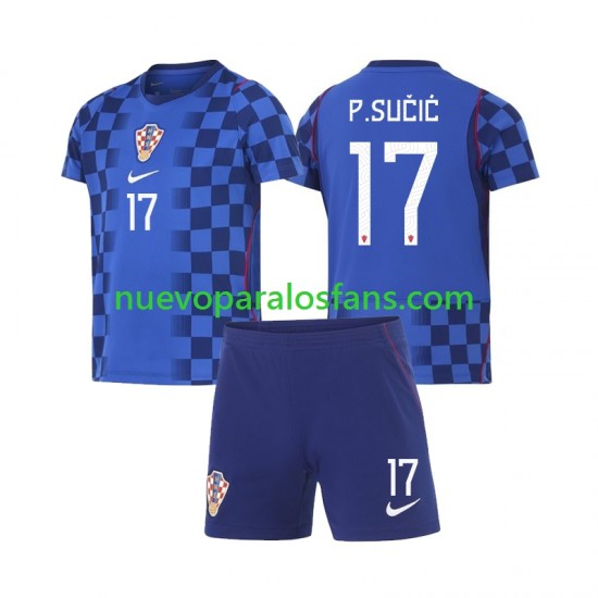 Camiseta de Fútbol Croacia Petar Sucic 17 Niño Exterior Copa Mundial 2026 Manga Corta